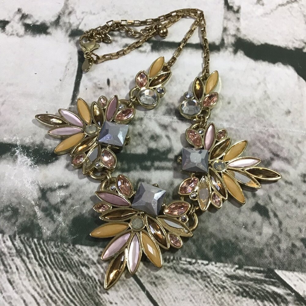 RSVP Statement Necklace Glamour Cut Rhinestones Rose Gold Tone Jewelry Flawed